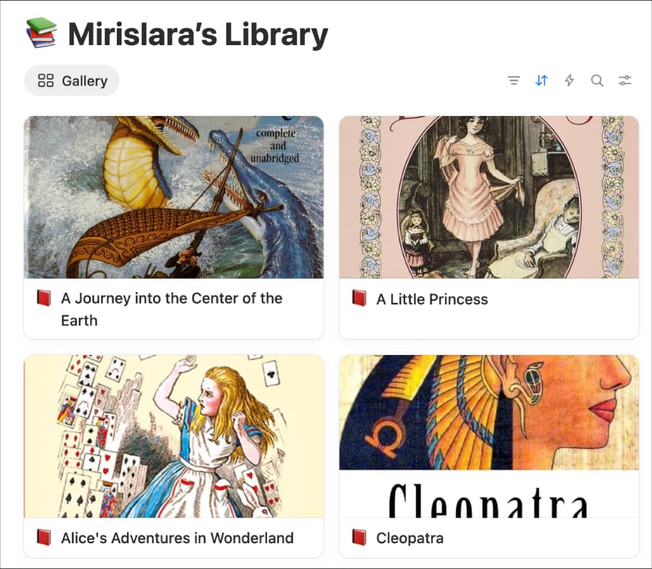 Screenshot da biblioteca de leitura com livros em inglês.
