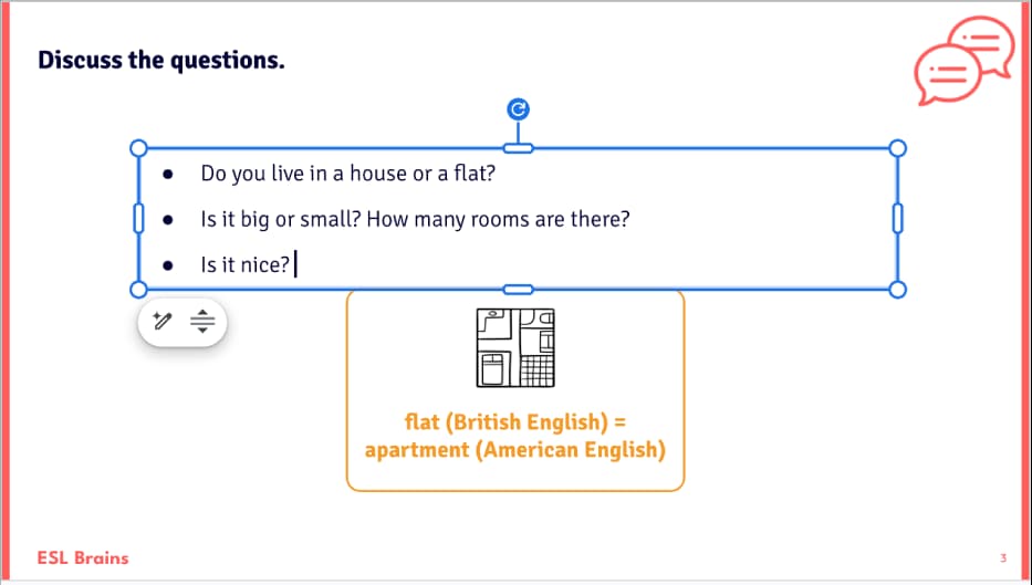 Screenshot de atividade com perguntas de discussão em inglês.